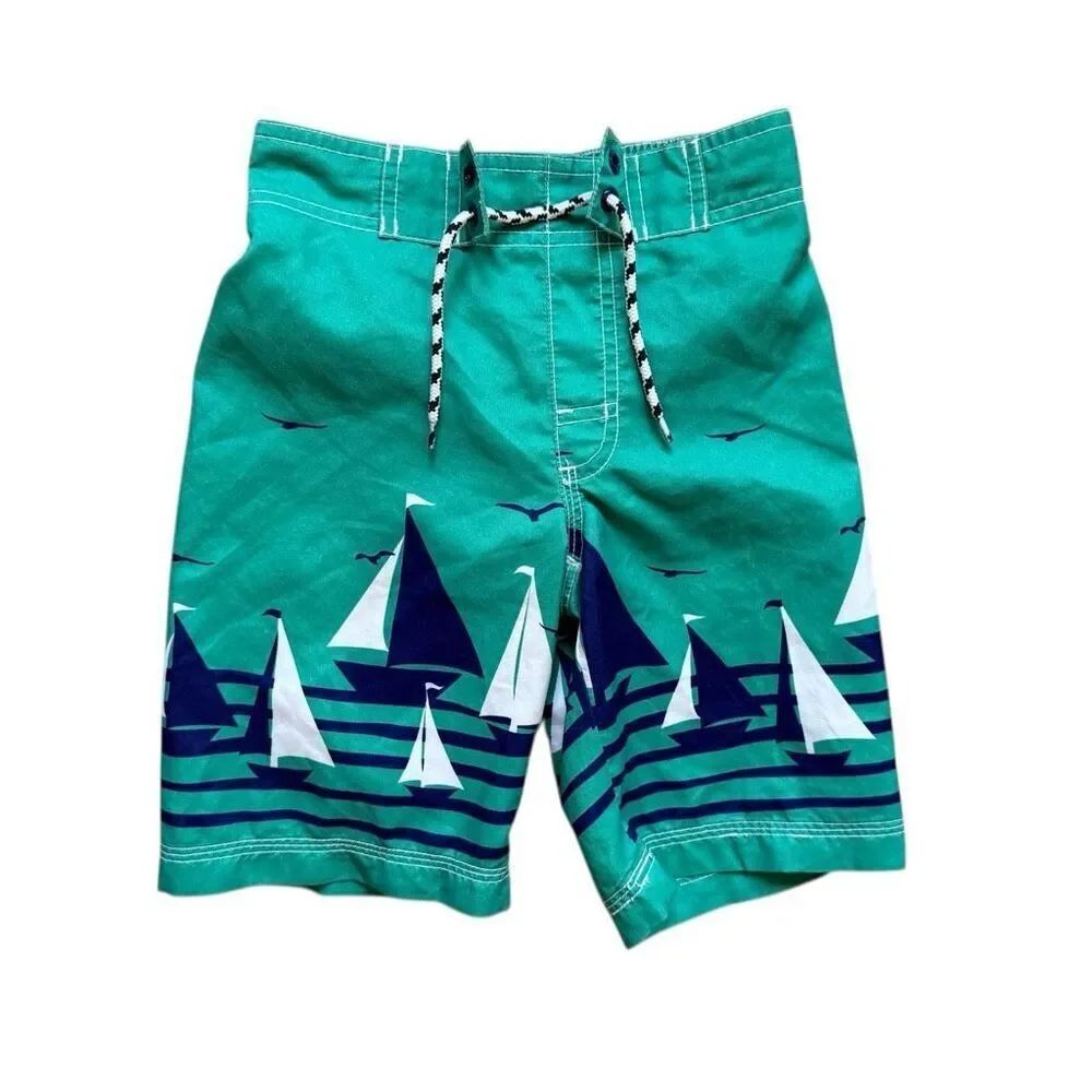 Youth Boys Gymboree Sailboat Nautical Print Swimming Board Trunks - Sz S 5/6